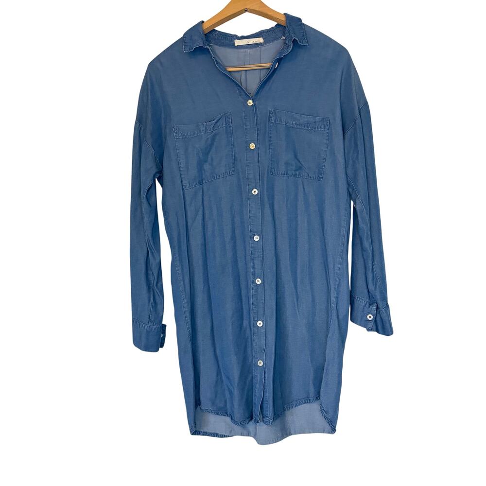 Ellison womens chambray dress. Knee length tent dress. Button up. Size S.